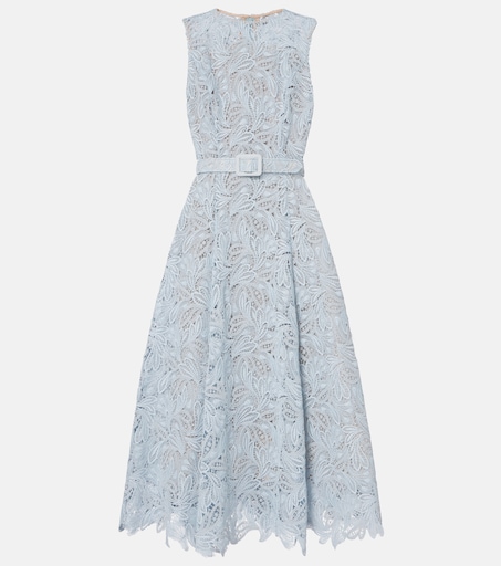 Oscar de la Renta - Belted floral lace midi dress