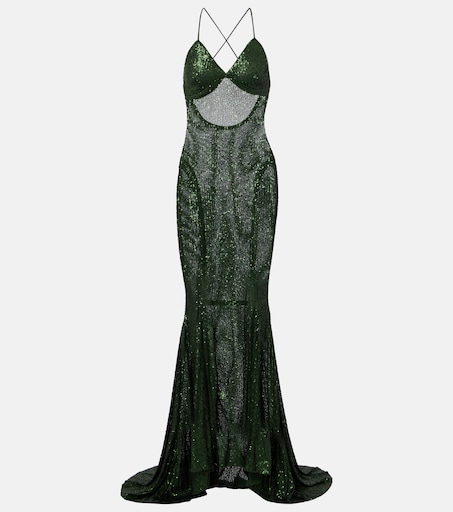 norma kamali sequin slip dress Norma Kamali Sequin Low Back Slip Mermaid Fishtail Gown in Neon Orange Suite 201