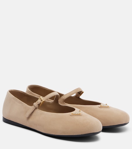 Suede Mary Jane flats in beige - Prada | Mytheresa