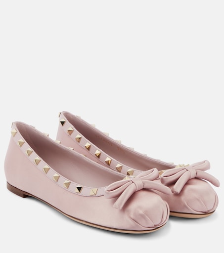 Rockstud leather-trimmed satin ballet flats in purple - Valentino