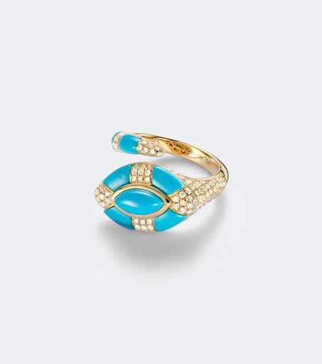 Riviera 18kt gold pinky ring with turquoise and diamonds