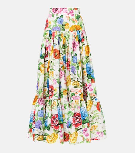 Floral cotton poplin maxi skirt in white - Dolce Gabbana