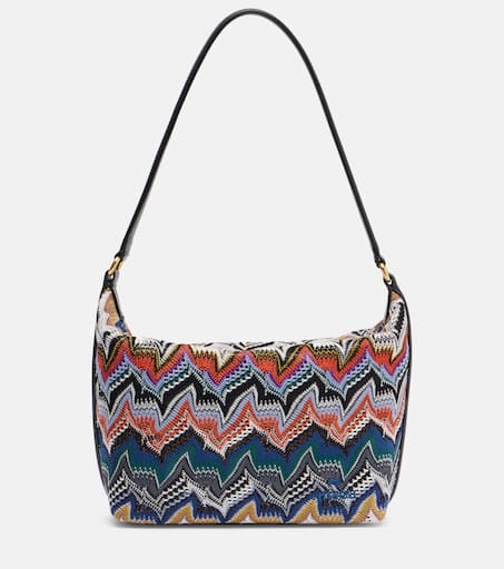 Zigzag leather-trimmed shoulder bag in multicoloured