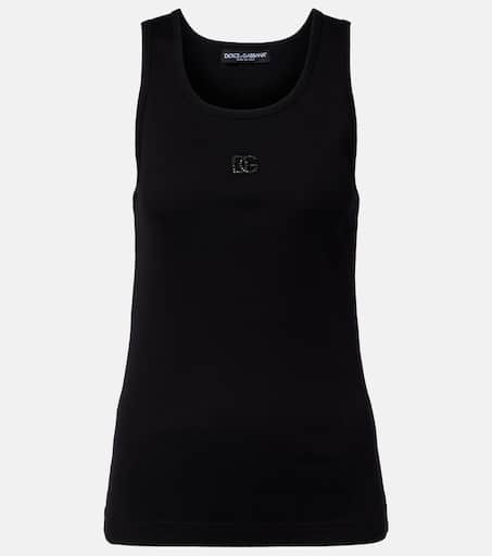 DG embellished ribbed-knit cotton tank top in black - Dolce