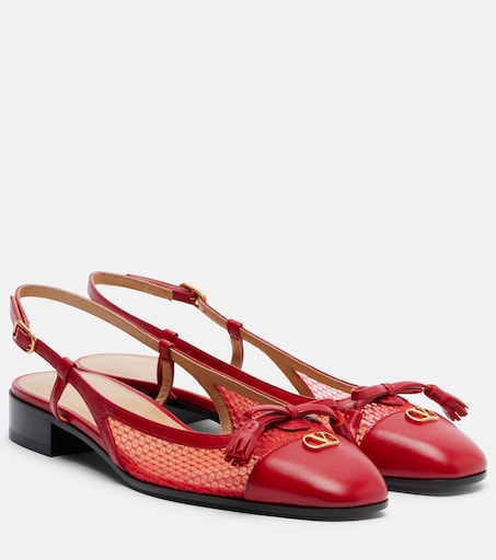 Valet Du Roi leather and mesh slingback flats in red - Valentino