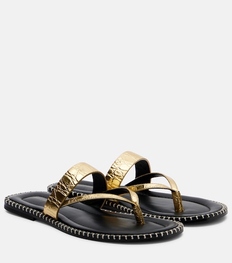 Croc-effect leather thong sandals in black - Dries Van Noten