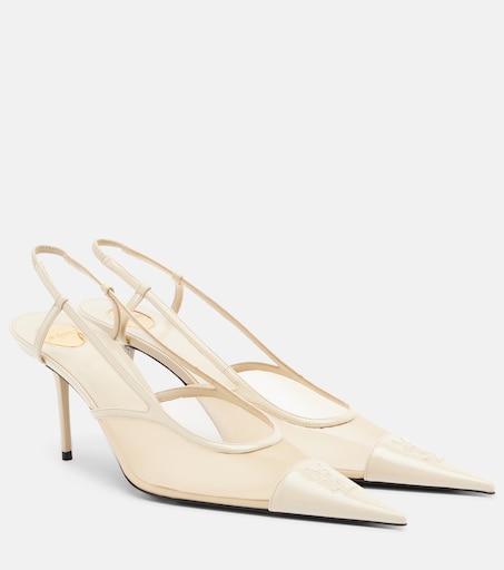 Renée mesh and leather slingback pumps in white - Saint Laurent