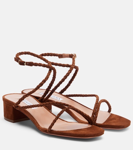 Luca braided suede sandals in brown - Aquazzura | Mytheresa