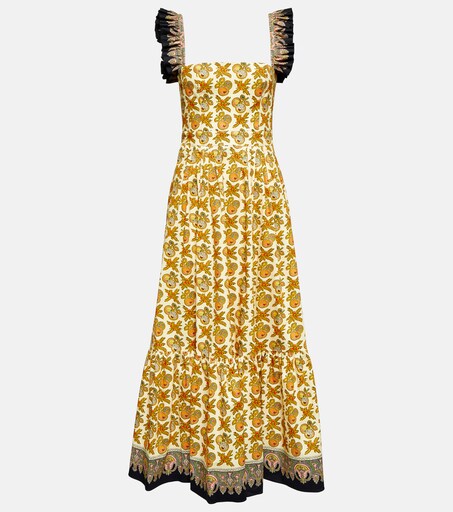 Printed Cotton Blend Poplin Maxi Dress in Yellow - Etro | Mytheresa