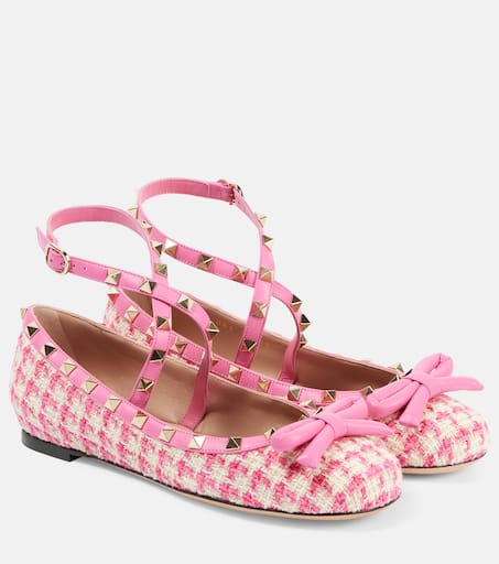Rockstud tweed ballet flats in pink - Valentino Garavani
