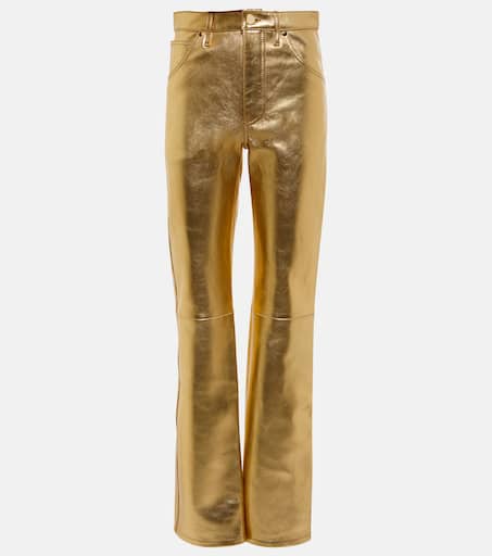 パンツ Golden  Straight-Leg Leather Pants Men's Pu Leather Trousers Casual Night Club Metallic Moto