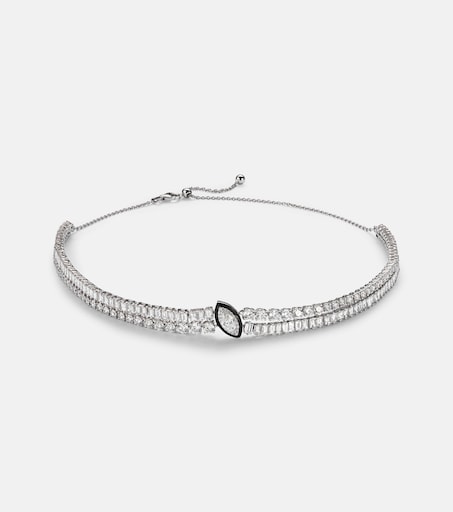Marquise Solitaire 18kt white gold and enamel choker with diamonds