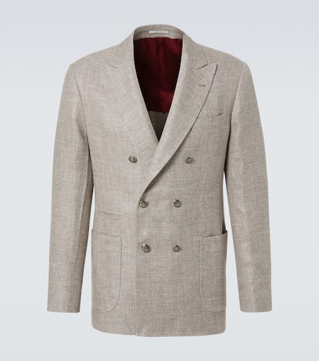 ジャケット BRUNELLO CUCINELLI LINEN BLEND DOUBLE-BREASTED JACKET Brunello Cucinelli Double-Breasted Linen and Wool-Blend
