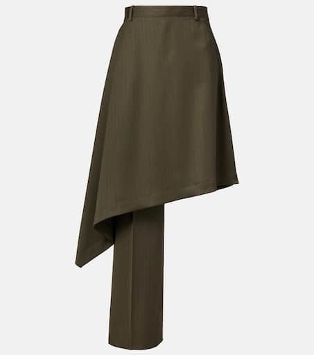 Asymmetric wool midi skirt in green - Bottega Veneta | Mytheresa