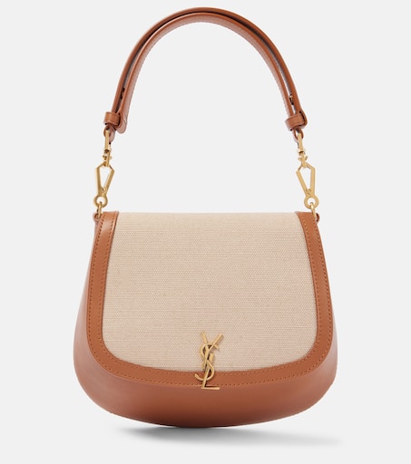Voltaire leather and canvas shoulder bag in brown - Saint