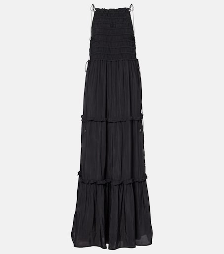 ganni black maxi dress Solid Satin Gathered Long Dress
