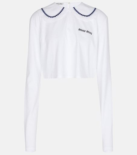Cropped cotton jersey top in white - Miu Miu | Mytheresa