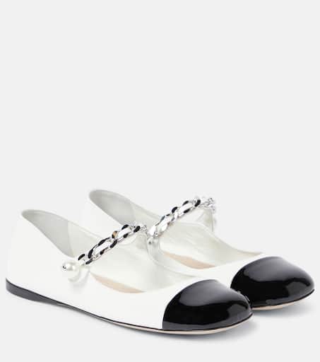 Embellished leather ballet flats in white - Miu Miu | Mytheresa