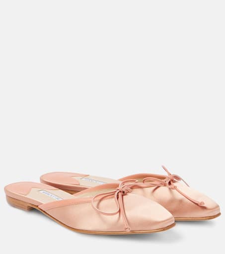 上質☆ MANOLO BLAHNIK Ballerimu leather-trimmed satin mules Ballerimu leather-trimmed satin mules in pink - Manolo