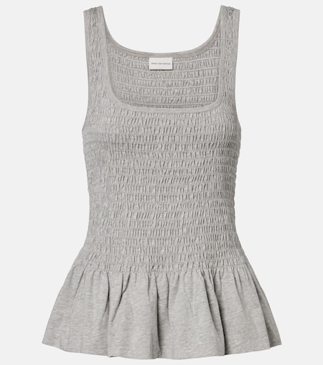 Smocked cotton peplum top in grey - Dries Van Noten | Mytheresa