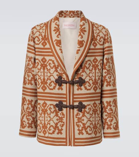 【SCENERITY】Jacquard linen cardigan Cotton and linen jacquard cardigan in brown - Valentino