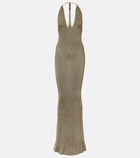 fendi gold lurex dress Gold lurex knit maxi dress SELF PORTRAIT Oro