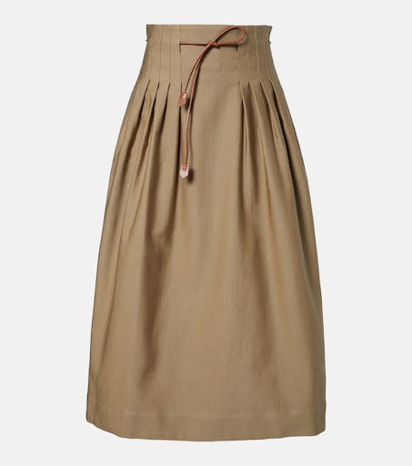 Tempio belted cotton twill midi skirt in brown - Max Mara | Mytheresa