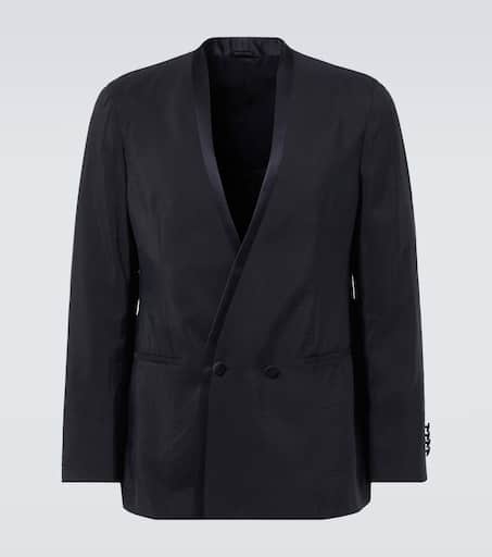 Double-breasted silk-blend blazer in grey - Giorgio Armani