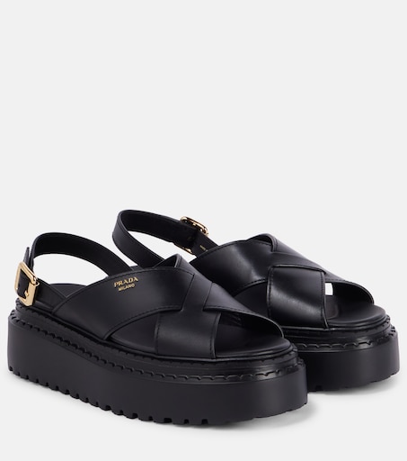 PRADA プラダ サンダル プラットフォームsize 36 Leather platform sandals in black - Prada | Mytheresa