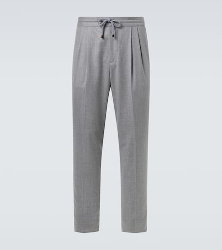 Virgin wool flannel straight pants in grey - Brunello
