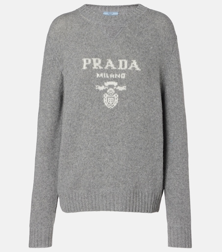 PRADA プラダ 22AW Wool and cashmere crew-neck sweater フロントロゴ刺繍 ニットセーター ホワイト UMB223 S211 1YMW レディース PRADA - PRADA プラダ 22AW Wool and cashmere crew-neck sweater