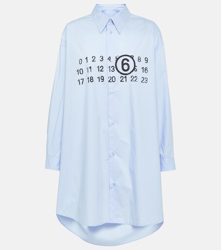 Printed cotton poplin shirt dress in blue - MM 6 Maison Margiela 