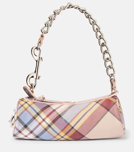 Cindy Cylinder tartan leather shoulder bag in multicoloured