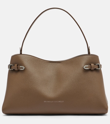 Medium leather top-handle bag in brown - Brunello Cucinelli