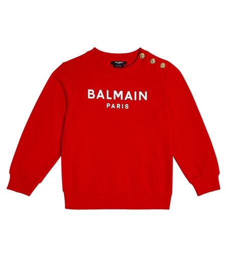 Logo embellished cotton sweatshirt in red - Balmain Kids | Mytheresa