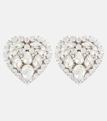 Heart crystal-embellished clip-on earrings in silver