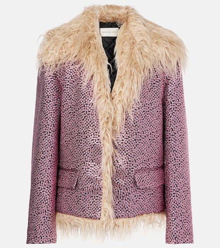 【DRIES VAN NOTEN】FAUX FUR BOMBER JACKET Dries Van Noten Faux Fur-Collar Verona Bomber Jacket in Blue