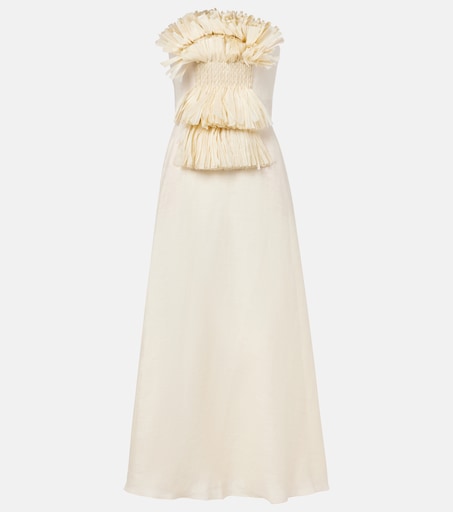 johanna ortiz linen maxi dress Seaweed one-shoulder printed linen maxi dress - green