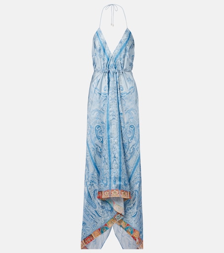 Etro, Paisley asymmetric silk maxi dress, Women, Blue, US 12, Dresses