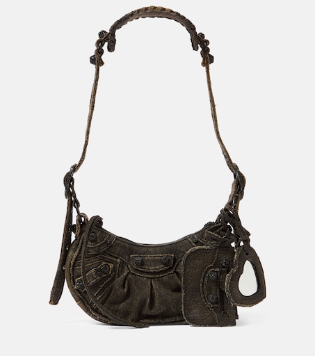 Le Cagole XS denim shoulder bag in black - Balenciaga | Mytheresa