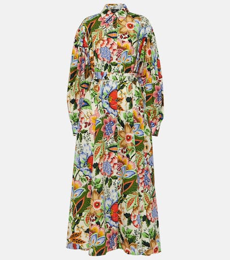 Floral cotton midi shirt dress in multicoloured - Etro