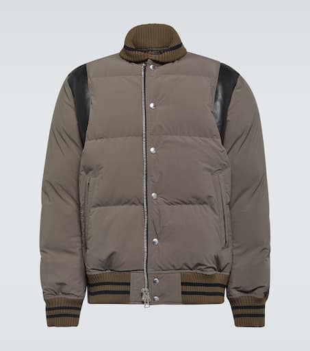Leather-trimmed padded bomber jacket in beige - Sacai