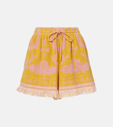 Wylie fringed cotton terry shorts in yellow - Zimmermann
