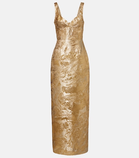 gold and silver brocade dress Davinci Bridal 50936 Size 8 Rose Gold Brocade Maxi Slit Wedding Dress Strapless Bridal Gown main image 1