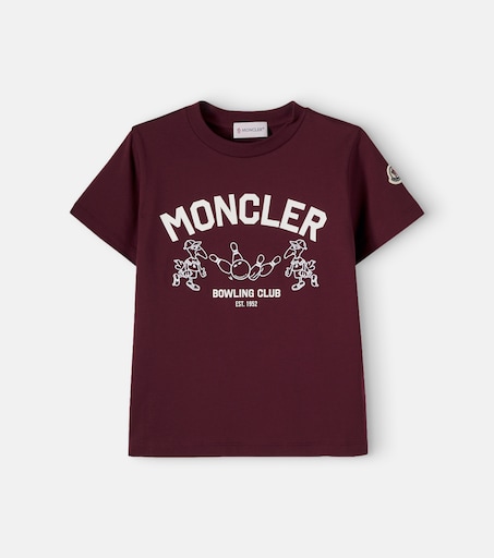 Logo cotton jersey T-shirt in burgundy - Moncler Enfant | Mytheresa