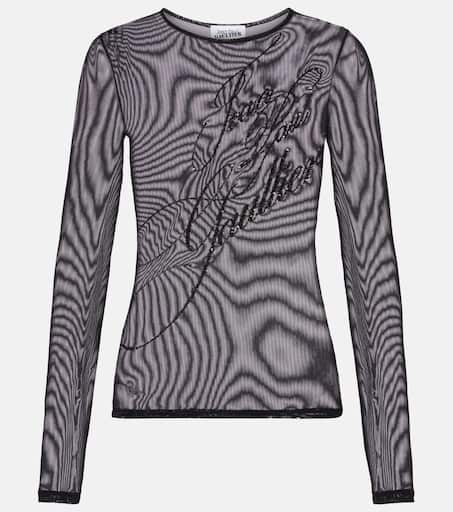 Logo sequined tulle top in black - Jean Paul Gaultier