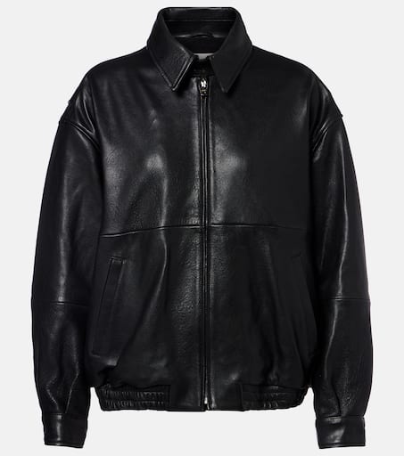 Doran oversized leather blouson jacket in black - Nour Hammour