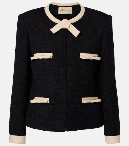 Bow-detail wool-blend tweed jacket in black - Valentino | Mytheresa