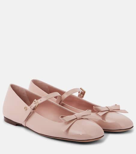 【関税&送料込】Valentino Garavani Mary Jane Ballet Flat VALENTINO GARAVANI Bow-embellished patent-leather Mary Jane