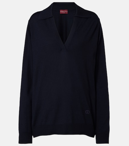 ◎　グッチ　GUCCI 黒ニットVネック　　Sサイズ Wool sweater in blue - Gucci | Mytheresa